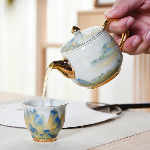 成艺茶具陶瓷茶具茶杯套装家用简约功夫茶具一壶两杯 千里江山 商品图2