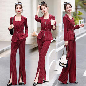 时尚简约，大方气质优雅收腰显瘦性感甜美百搭修身条纹两件套HR-HMQY2817