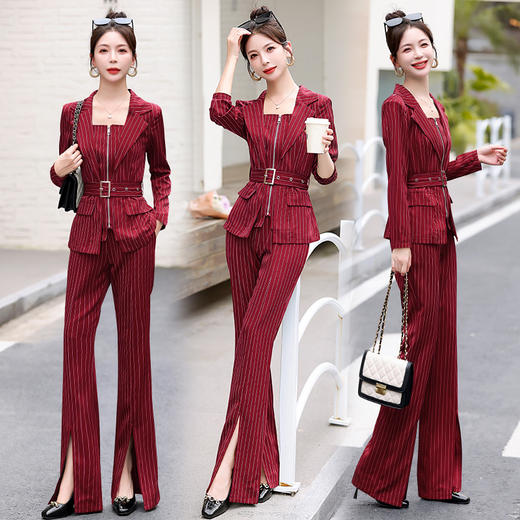 时尚简约，大方气质优雅收腰显瘦性感甜美百搭修身条纹两件套HR-HMQY2817 商品图0