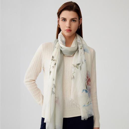 【纯羊毛围巾】23年秋冬新品100%绵羊毛植物印花百搭丝巾 商品图3