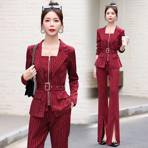 时尚简约，大方气质优雅收腰显瘦性感甜美百搭修身条纹两件套HR-HMQY2817 商品图6