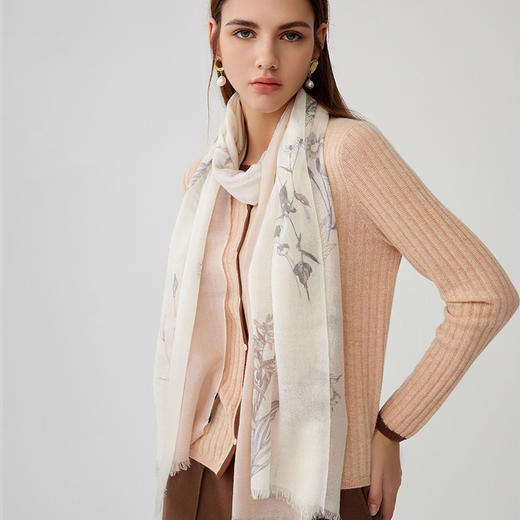 【纯羊毛围巾】23年秋冬新品100%绵羊毛植物印花百搭丝巾 商品图2