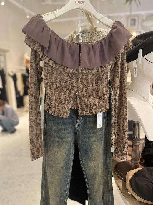 【门店同款】秋季一字肩花边蕾丝上衣 154053818 商品图1