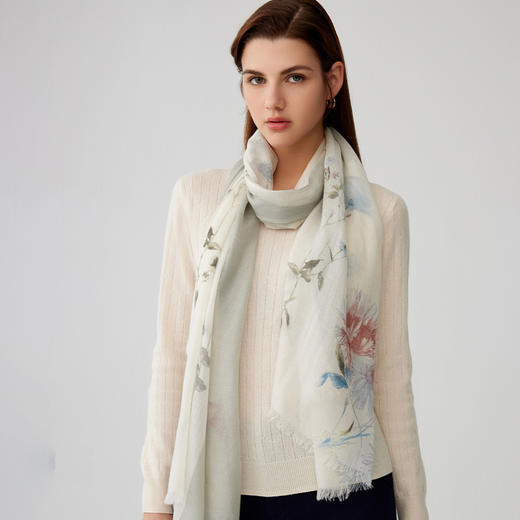 【纯羊毛围巾】23年秋冬新品100%绵羊毛植物印花百搭丝巾 商品图4