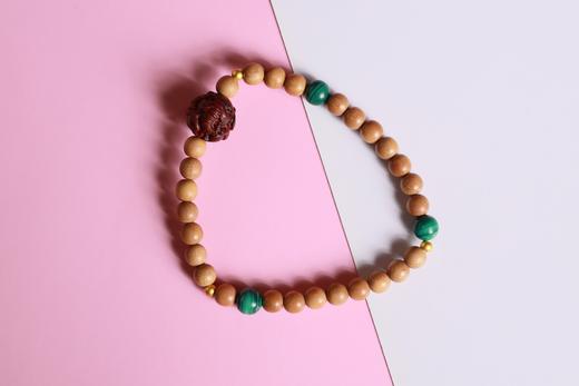 LSTX0200°印度老山檀香|孔雀石手链手串 商品图2