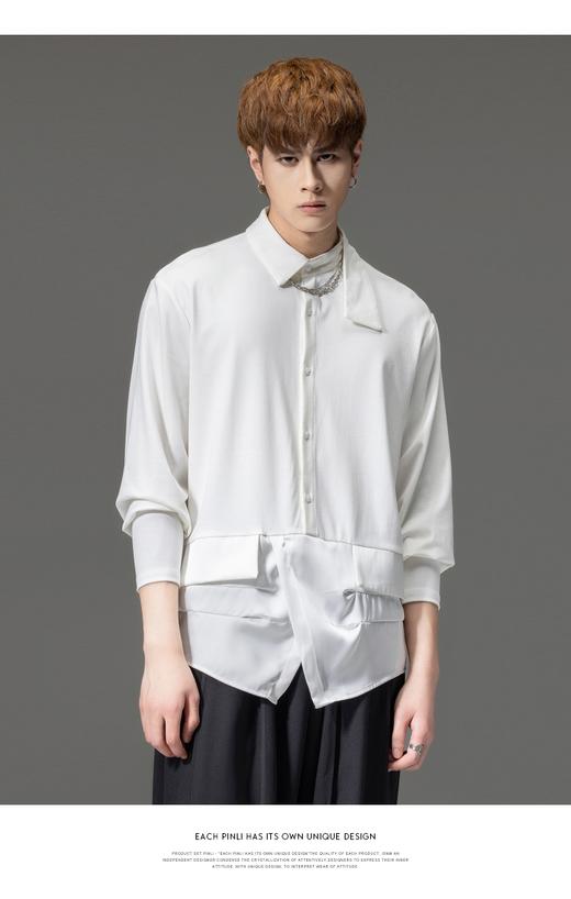 PINLI品立裁魂秋季新品尖领纯色长袖衬衫拼接休闲潮牌男衬衣BC233113005 商品图0