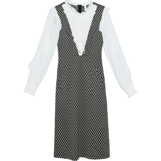 修身时尚，秋款圆领长袖通勤优雅气质A字裙格纹假两件连衣裙QYM-AH-23A1945-L 商品图4