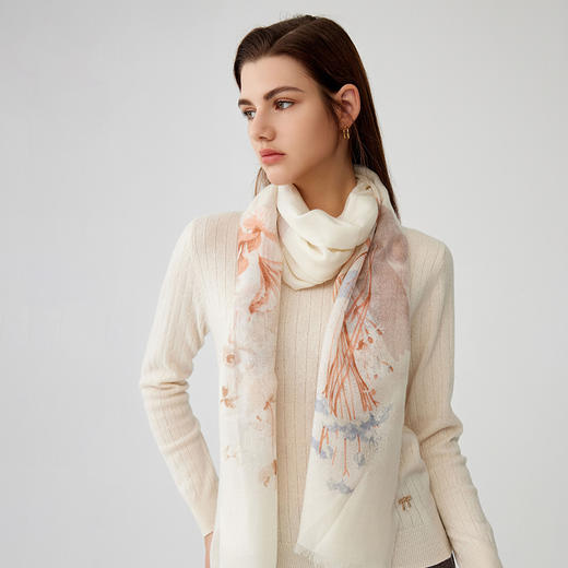 【纯羊毛围巾】23年秋冬新品100%绵羊毛植物印花百搭丝巾 商品图1