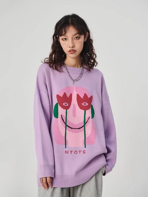 NTOT/NOTMY21046/抽象人脸提花毛衣 商品图0