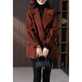【2023新款】设计感牛角扣双面羊毛大衣女2023冬季新款韩版西装领毛呢外套