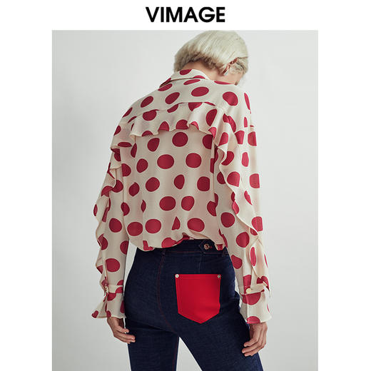 VIMAGE纬漫纪个性时尚印花宽松舒适系带雪纺上衣衬衫V1409005D 商品图4