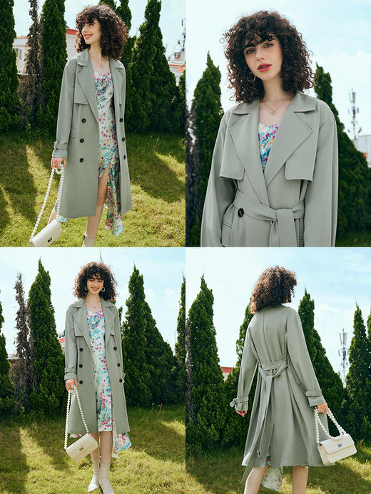 OLrain欧芮儿中长款风衣外套女初秋2023年新款宽松韩版双排扣大衣 商品图1