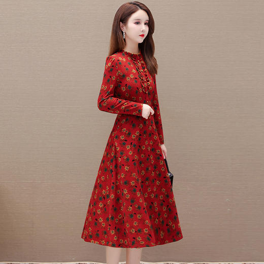 修身时尚，秋款长款印花连衣裙圆领长袖气质休闲大码A字裙QYM-KSY-BFL2303-L 商品图2
