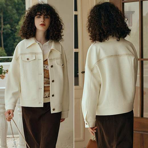 OLrain欧芮儿小香风短外套女初秋2023新款宽松立体花边夹克式上衣 商品图3