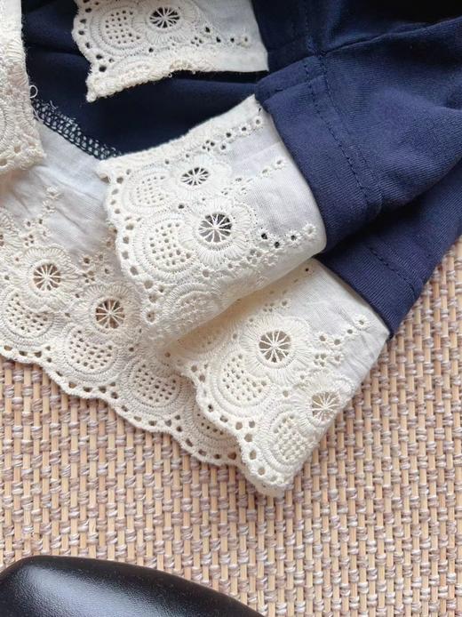 老米优品🎈福利！出口日本工厂 日杂风软绵绵纯棉+刺绣花边立领打底衫  T230831B 商品图0