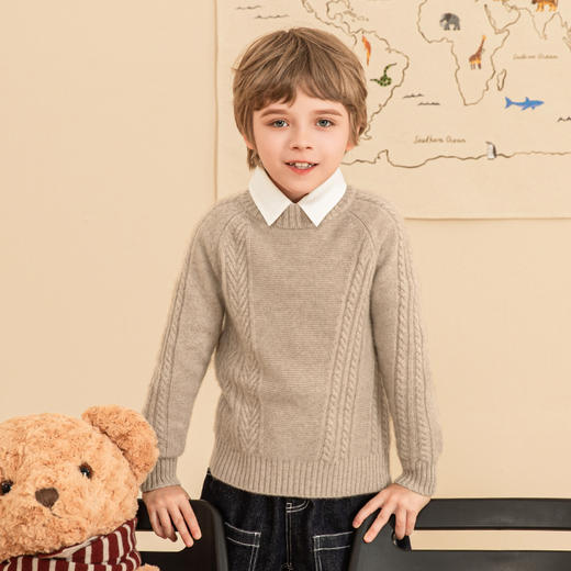 mettekids男童羊绒衫2023秋冬新款儿童休闲纯色毛衣中大童针织衫 商品图4