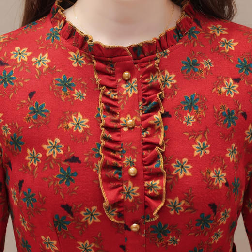 修身时尚，秋款长款印花连衣裙圆领长袖气质休闲大码A字裙QYM-KSY-BFL2303-L 商品图3