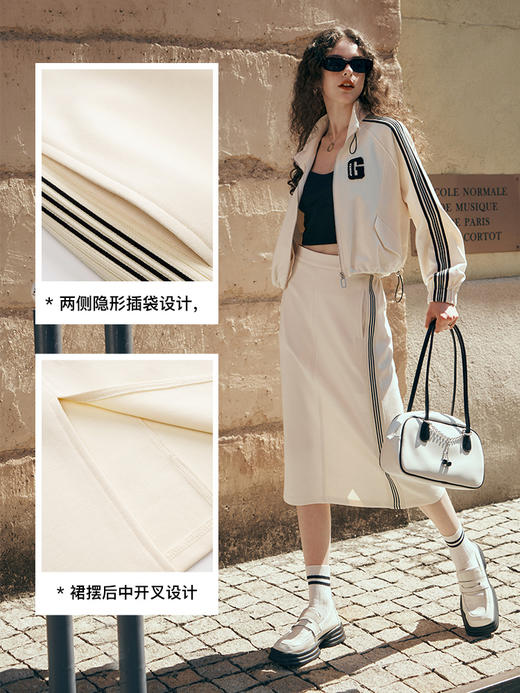 OLrain欧芮儿针织半身裙女初秋2023年新款高腰直筒开叉运动卫衣裙 商品图1