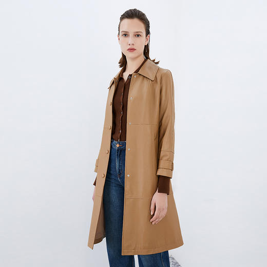 EITIE爱特爱冬季新款时尚纯色皮衣外套女中长款7693302 商品图3