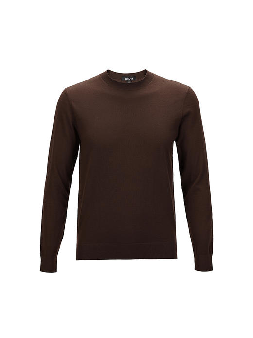 callisto咖色全绵羊毛圆领长袖毛衣 FSKNW131T BR 商品图3
