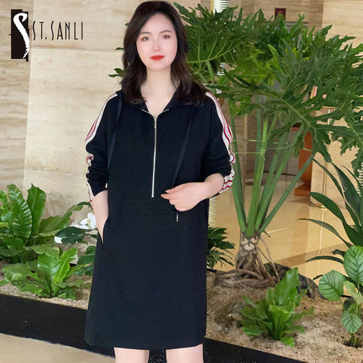 圣三利女装春秋季中长款运动休闲连帽连衣裙SL121L16 商品图0