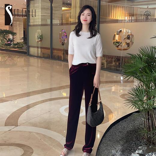 圣三利女装  时尚优雅金丝绒直筒裤SL2036149 商品图0