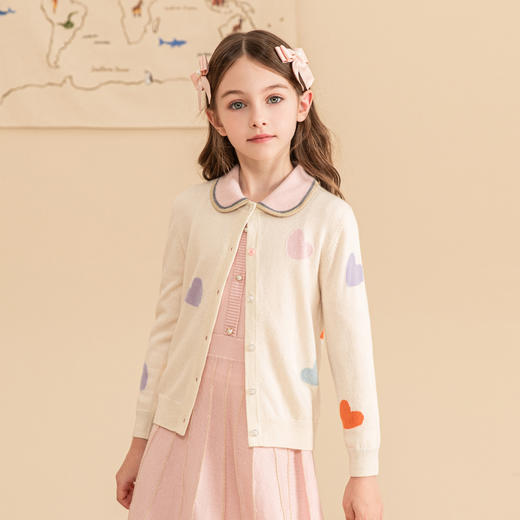 mettekids女童羊绒衫2023秋冬新款外搭针织开衫儿童洋气爱心毛衣 商品图1