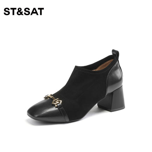 星期六金属扣饰粗高跟法式短靴SS33112177 商品图3
