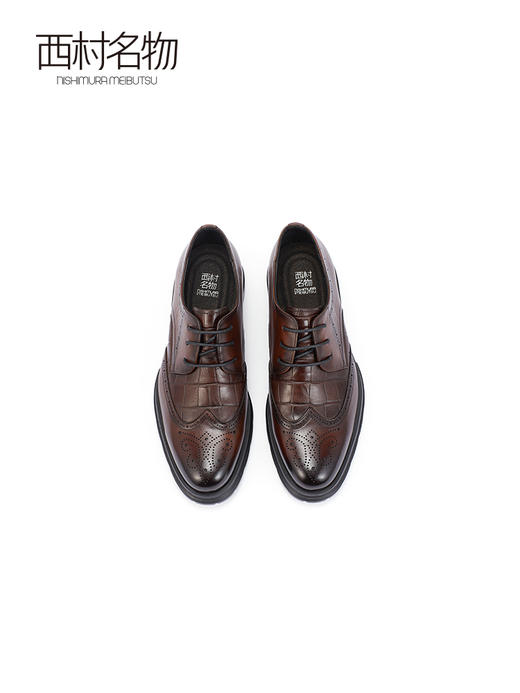 西村名物2023秋季新品真皮休闲透气英伦尖头鞋增高厚底复古34571 商品图3