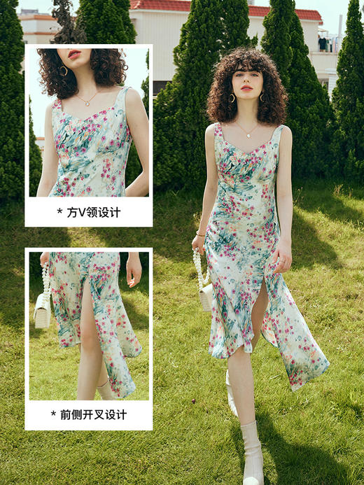 OLrain欧芮儿碎花吊带连衣裙女初秋2023新款收腰法式油画风公主裙 商品图2