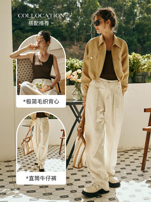 OLrain欧芮儿卡其色短外套女初秋2023新款宽松美式复古工装风上衣 商品图3