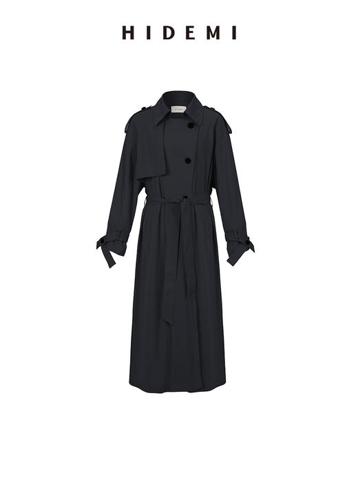 HIDEMI 【赵露思同款】翻领极简设计感双排扣长款风衣 杏仁色/夜空蓝 商品图13