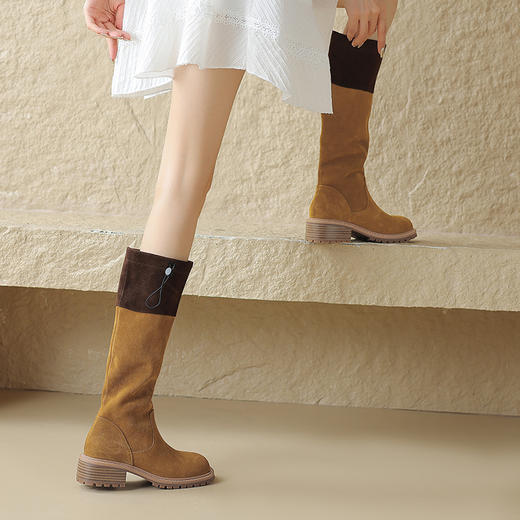 时尚百搭，粗跟撞色一脚蹬长靴MT-MX8803 商品图2