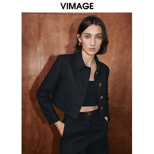 VIMAGE纬漫纪冬季新款显瘦百搭纯色短外套V2003616 商品图0