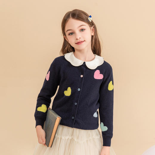 mettekids女童羊绒衫2023秋冬新款外搭针织开衫儿童洋气爱心毛衣 商品图3