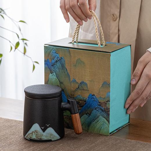 陶瓷茶水分离杯万里江山过滤泡茶杯办公室水杯马克杯带盖节庆礼品 商品图1