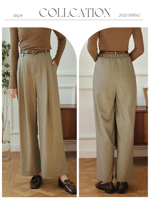 OLrain欧芮儿卡绿色休闲裤女初秋2023年新款高腰宽松直筒阔腿长裤 商品图3