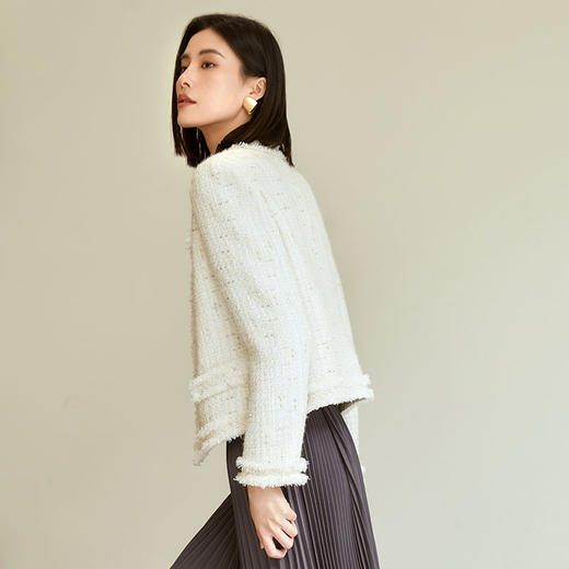玳莎拉毛设计感小香风外套女2023年秋季新款优雅圆领收腰显瘦上衣  DC37304 商品图3
