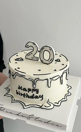 【优品系列】---二次元【黑白线条数字竖牌】蛋糕