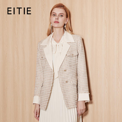 EITIE爱特爱冬季新款粗花呢气质翻领修身显瘦时尚格子外套7203901 商品图0