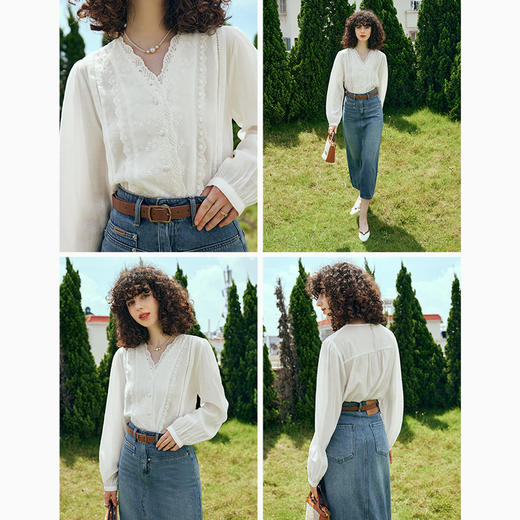 OLrain欧芮儿白色蕾丝雪纺衫女初秋2023新款宽松法式刺绣别致小衫 商品图1