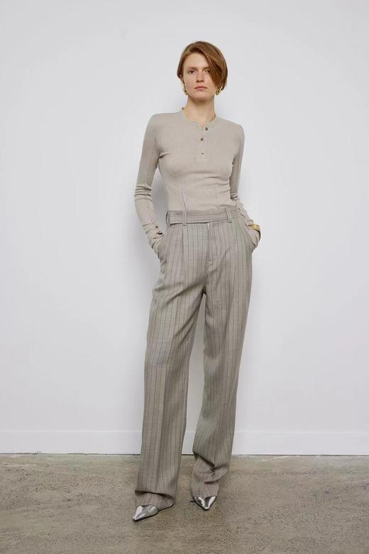 条纹前捏褶长裤 商品图0