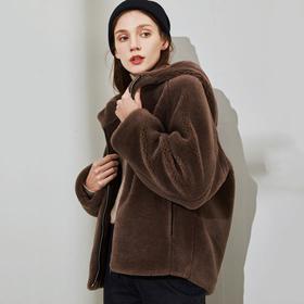 【2023新款】连帽羊剪绒大衣女短款2023冬季新款韩版颗粒绒羊毛皮草外套