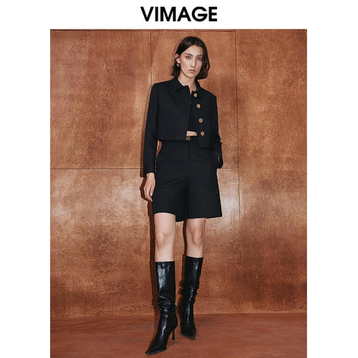 VIMAGE纬漫纪冬季新款显瘦百搭纯色短外套V2003616 商品图1
