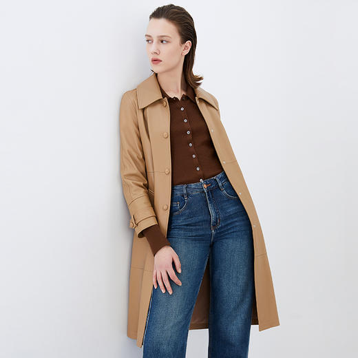 EITIE爱特爱冬季新款时尚纯色皮衣外套女中长款7693302 商品图2