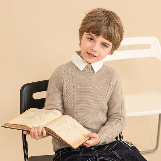 mettekids男童羊绒衫2023秋冬新款儿童休闲纯色毛衣中大童针织衫 商品图3