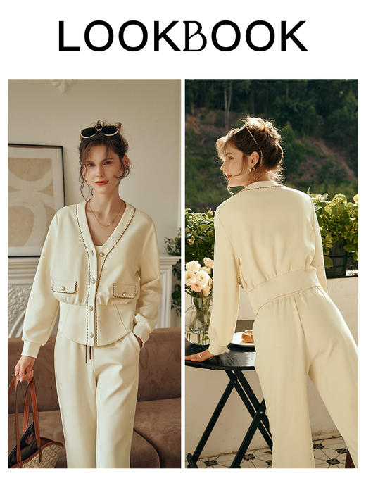 OLrain欧芮儿杏黄色卫衣短外套女初秋2023新款宽松撞色温柔风开衫 商品图3