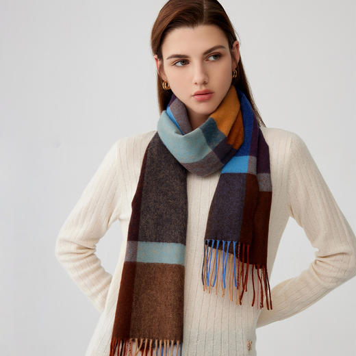 【纯羊绒围巾】羊绒世家23年秋冬新品女士100%山羊绒格纹保暖围巾 商品图2