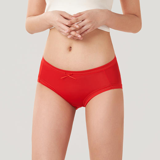 都市丽人基础系列锦泳薄透丝滑中腰平角女士内裤新年本命年红品LK32D2 商品图1