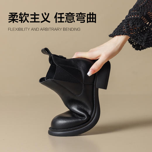 ZHR平底短靴女2023秋冬英伦质感便捷套脚松紧靴显瘦厚底圆头马丁 商品图11